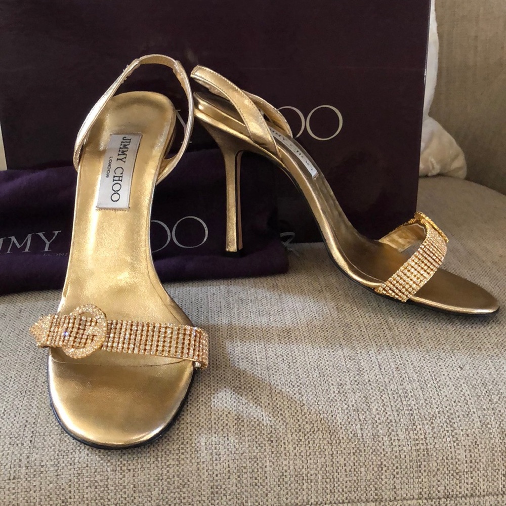 Stunning Jimmy Choo Gold Crystal Heels Sz 37